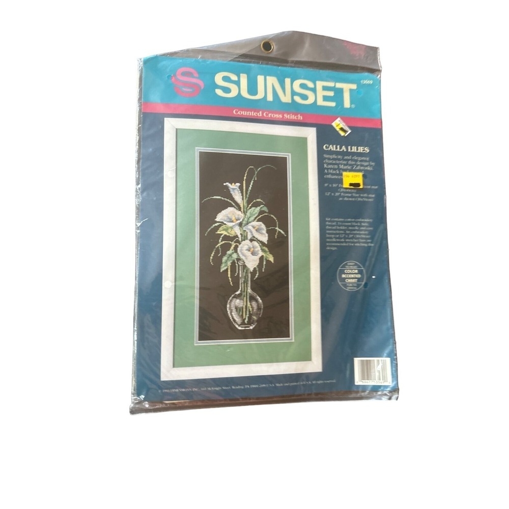 Sunset Cross Stitch Kit Black Calla Lilies 13569 Karen Marie Zabroski Vintage 93